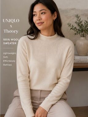Uniqlo X Theory Ivory 100 % Wool Turtleneck Sweater Size S